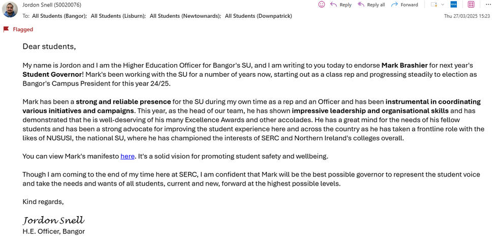 Jordon Snell - Higher Education Officer - Bangor (2024/25)