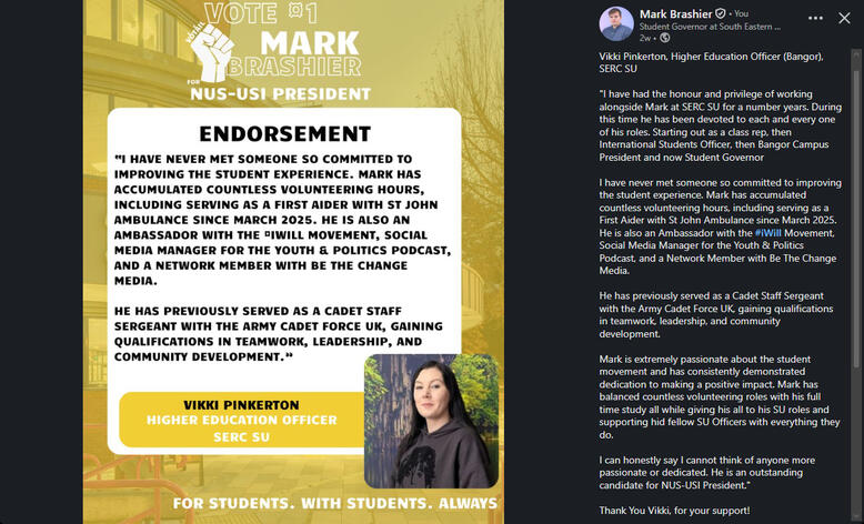 Vikki Pinkerton - Higher Education Officer - Bangor (2025/26) | NUS-USI Election