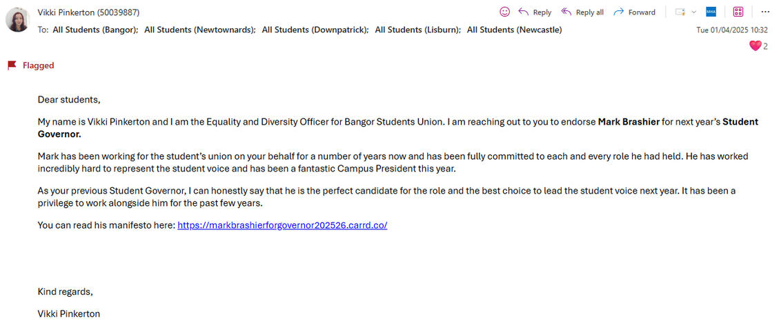 Vikki Pinkerton - Equality &amp; Diversity Officer - Bangor (2024/25)