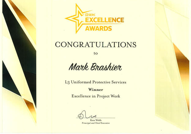 Winner Excellence in Project Work - SERC