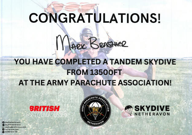 13,500ft Tandum Jump - Skydive Netheravon