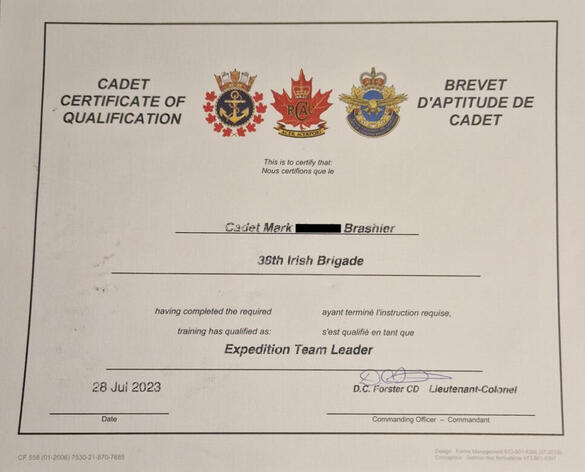 Expedition Team Leader - Royal Canadian Army Cadet Corps